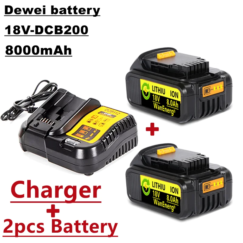 

18v/20v power tool battery, 8.0Ah,for dcb180 dcb181 dcb182 dcb201 dcb201-2 dcb200-2 dcb204-2 L50, 2 batteries + charger for sale