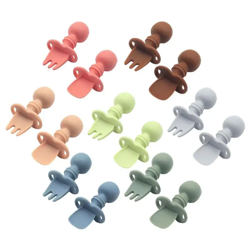 

Food Grade Infant Soft Silicone Feeding Tableware For Toddler Kids Cartoon Panda Mini Training Fork Spoon Set Baby Accessories