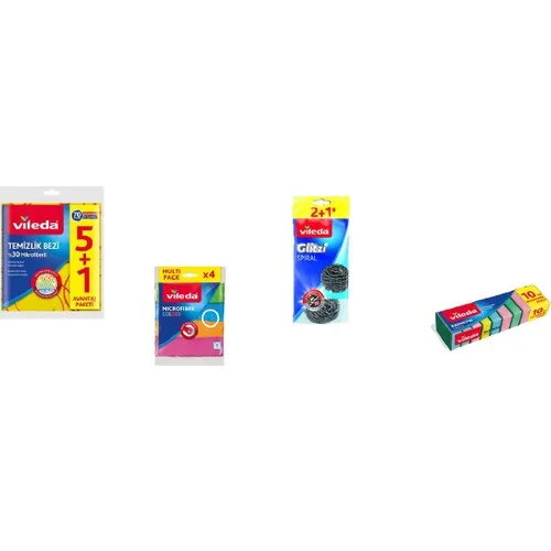 

Vileda Cleaning Materials Set of 4 Microfiber Cloth, Sponge, Steel Wool