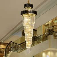 luxury crystal stair chandeliers indoor lighting stair led chandelier long for living room classical crystals pendant light loft