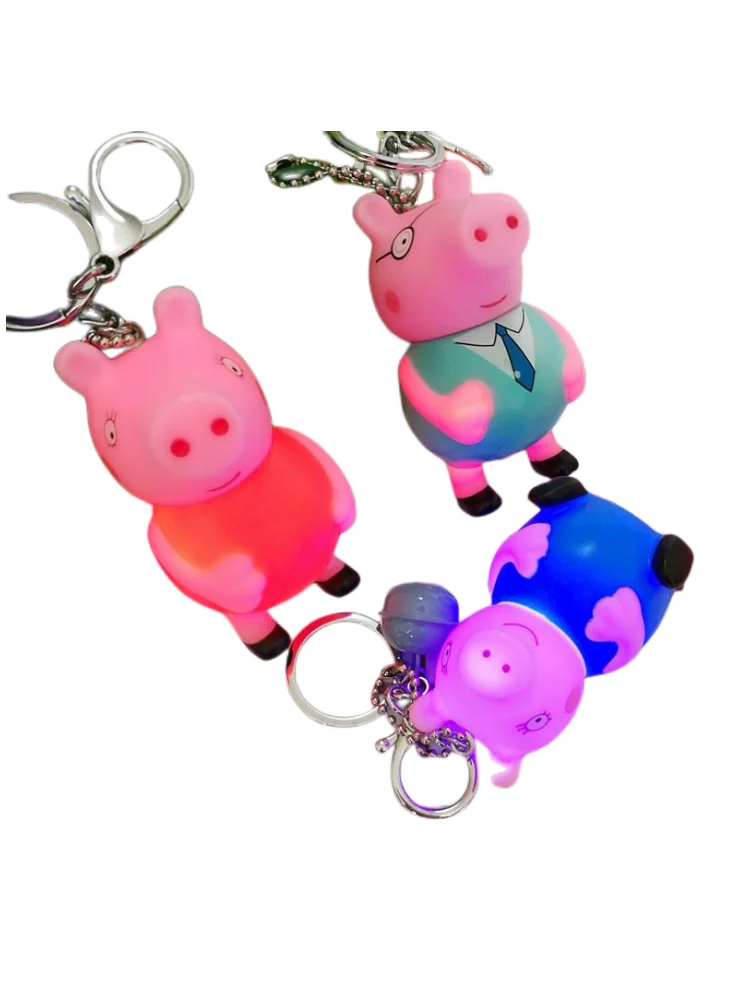 

Креативный мультяшный мигающий брелок для ключей Свинка Пеппа, симпатичные украшения для пары сумок для мальчиков и девочек, подвеска для автомобиля