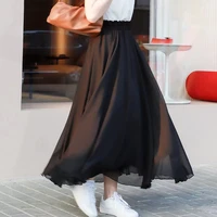 3 layer chiffon long skirts for women elegant casual high waist boho style beach maxi skirts saias 8090100cm 2022spring sk273