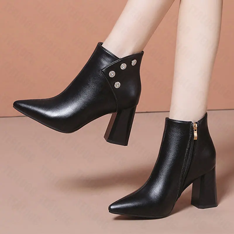 

Women Chelsea Ankle Boots High Heels Shoes 2022 Winter New Fashion Thick Motorcycle Boots Pumps Casual Ladies Zipper Snow Botas