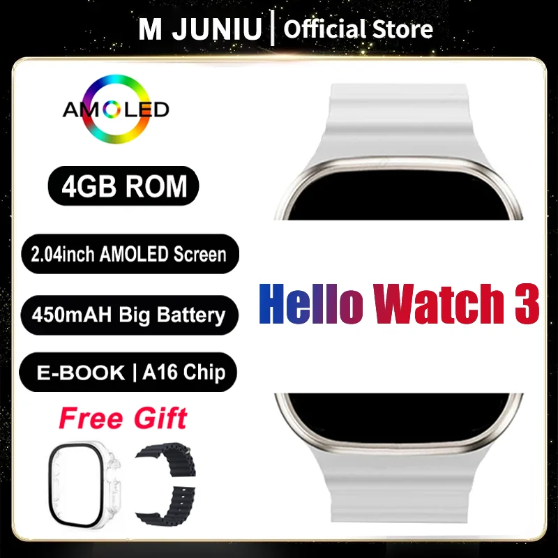 

AMOLED Hello Watch 3 Смарт-часы для мужчин H12 Ultra 49 мм 1:1 серия 8 Беспроводная зарядка компас электронная книга Bluetooth Вызов умные часы 4 Гб