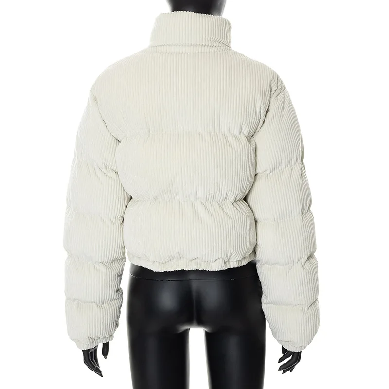 Women's 2022 Fall New Fashion Solid High Neck Long Sleeve Zipper Drawstring Warm Padded Jacket Cotton Coat Top Female All-Match