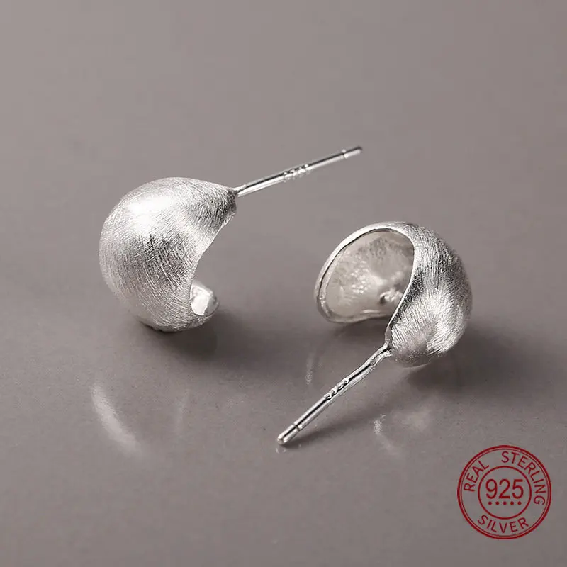 

925 Sterling Silver Brushed Curved Earrings Frosted Ear Stud Round Geometry brincos para as mulheres boucle d'oreille oorbellen
