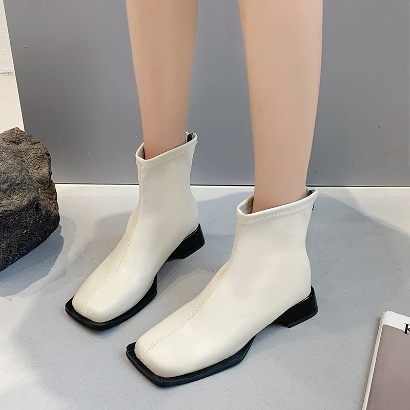 

Женские ботинки челси, новинка зимы 2022, модные теплые повседневные женские ботинки большого размера на высоком каблуке с квадратным носком и молнией сзади