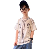 2022 new summer children short sleeve t shirt for boys fake cardigan print design t shirts fashion teen tees tops korea clothes