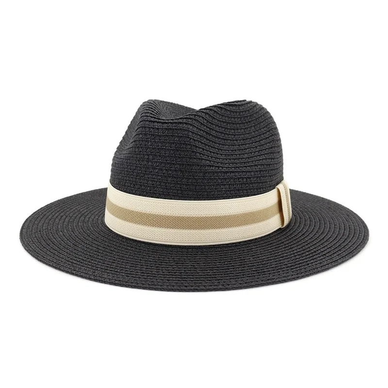 

Fashion Jazz Straw hat Wide Brim Visors Summer Hats For Women Panama hat Gorras beach hat Flat Top ladies caps Travel Fedoras