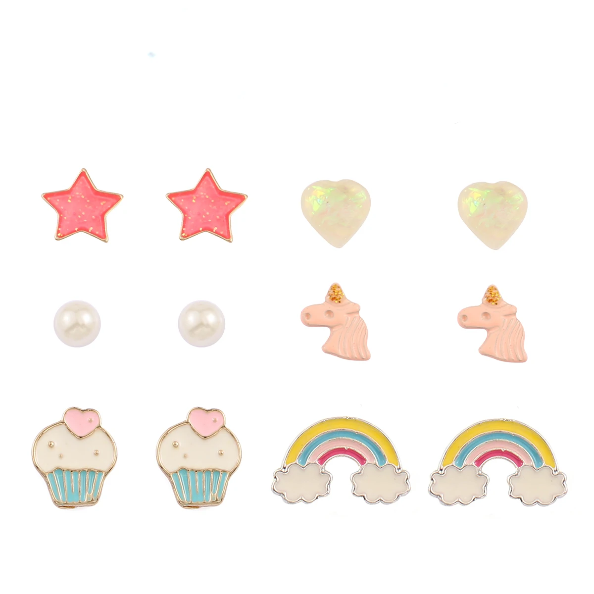 

CARTER LISA 12pcs Cute Cartoon Unicorn Star Mini Colorful Enamelled Earings Pearl Heart Stud Earrings Set For Women Ear Jewelry