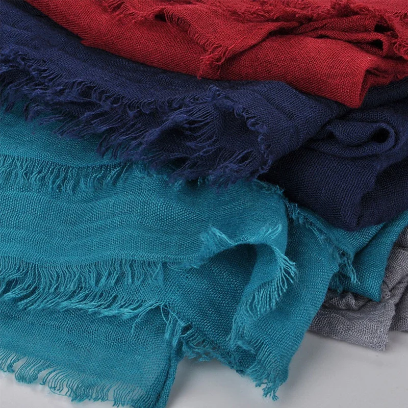 Летние мягкие хлопковые шарфы Sparsil для женщин, ретро-стиль с кисточками, однотонные, размер 180х90 см, тонкие оберточные платки, хиджаб, пляжный отдых.