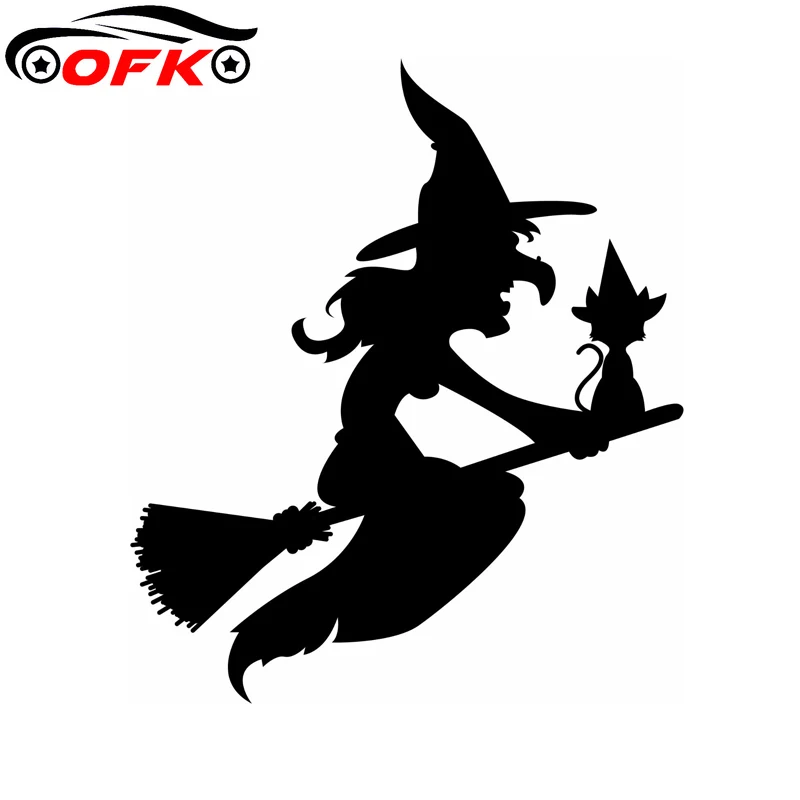 

Car Accessories Halloween Decal Vinyl Sticker Witch Cat Broomstick Black Silver 15CM*17.2CM