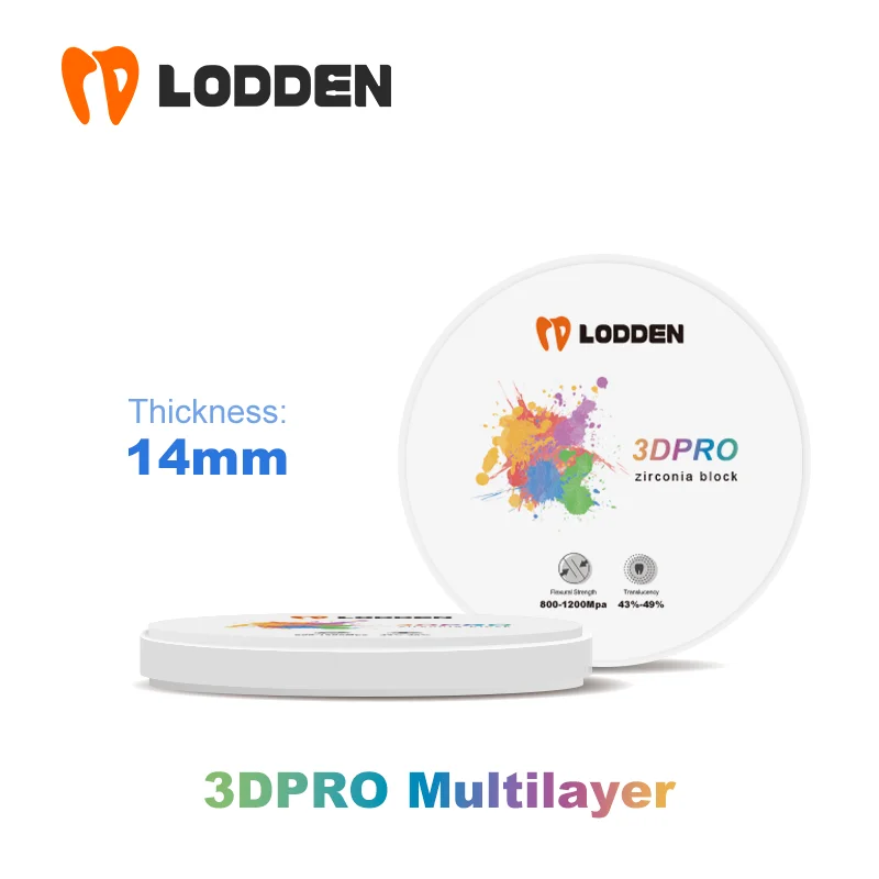 

Lodden Dental Material Zirconia 5-Multilayer Block 98*14mm 3D PRO Multilayer Zirconia Disc Cad Cam Open System Dental Lab use