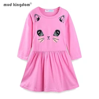 mudkingdom cute girls dress cotton long sleeve cat mouse print clothes for children clothing cartoon playwear kids dresses
