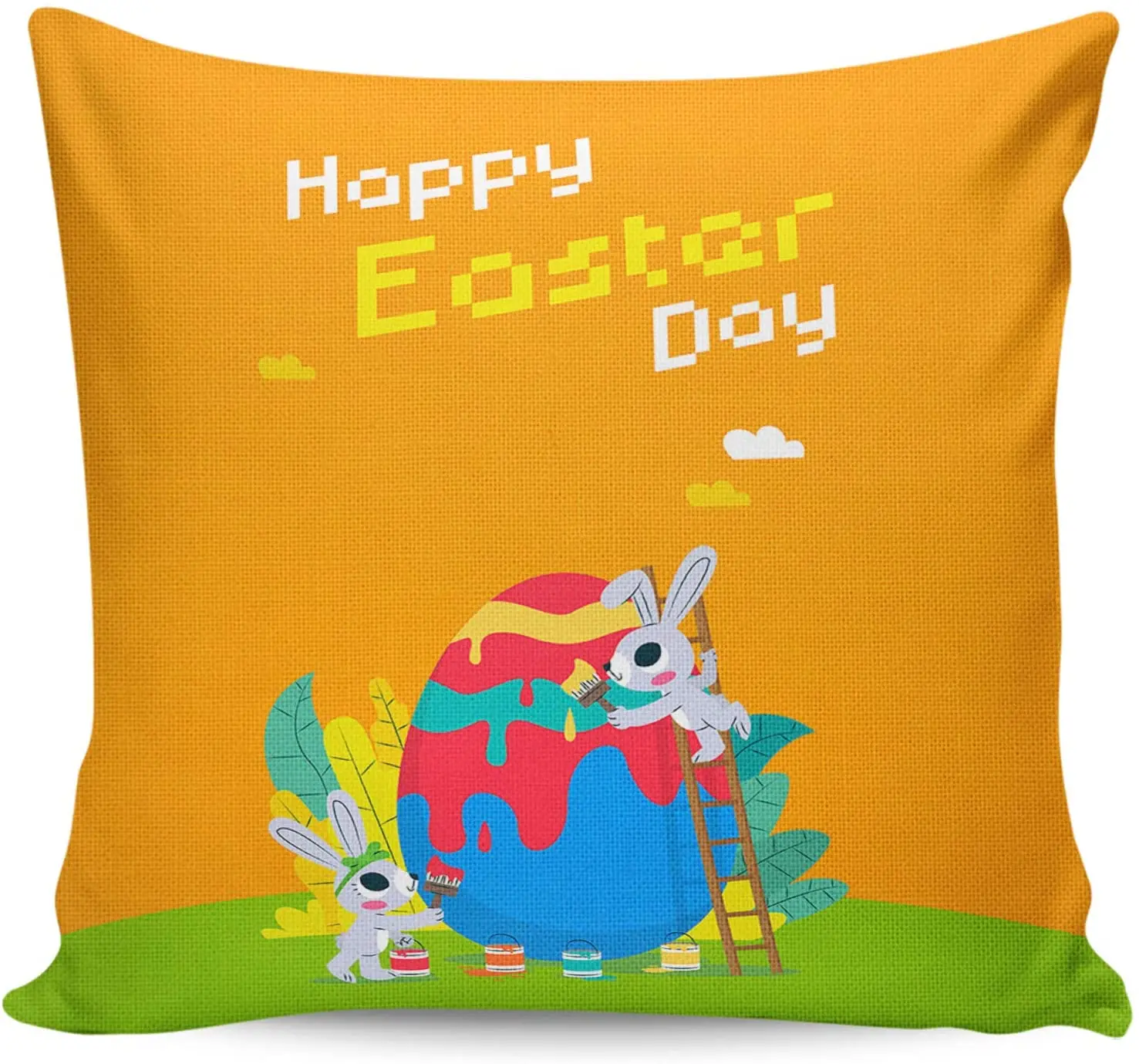 

Happy Easter Day Throw Pillow Case Cotton Linen Cushion Covers Home Decorative Cartoon Rabbit Painting Eggs Pillowcases for Sofa