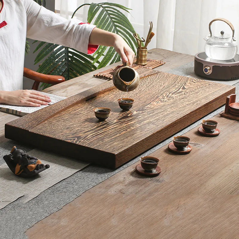 

Kung Fu Tea Plate Solid Wood Japanese Designed Large Decorative Tray Vintage Living Room Plateau Repas Home Accessories CC50CP