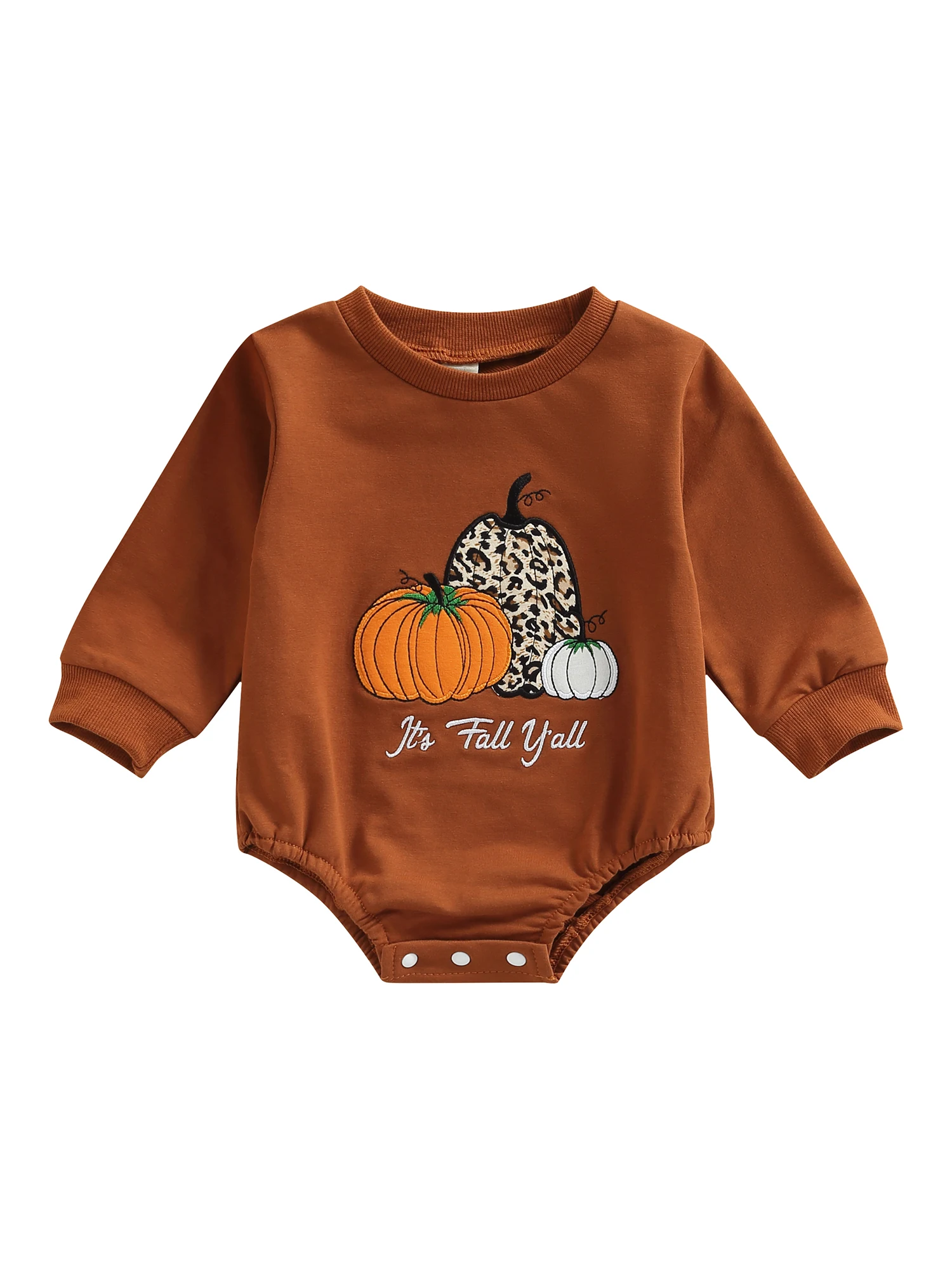 

Baby Romper Halloween Letter Ghost Letter Castle Print Contrast Long Sleeve Crew Neck Bottom Snap Jumpsuit