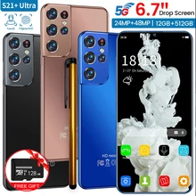 S21 ultra + smartphone versão global 5g celular 12gb + 512gb 6.7 Polegada tela cheia 6800mah 16 + 32mp desbloqueado 4g telefone celular android (1)