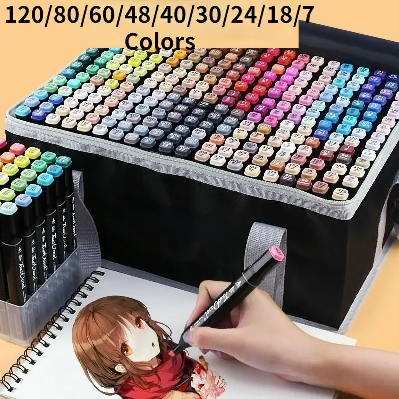 

120/80/60/48/40/30/24/18/7 Color Markers with Dual Tip for Drawing Coloring Sketch Marker Drawing Comic Design for Art Lovers