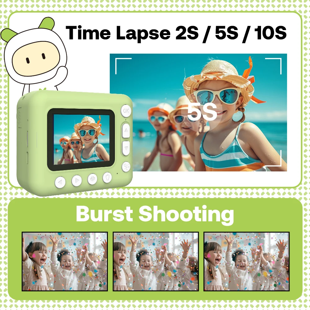 9IMOD Kids Camera Instant Print 2.4 inch 1080P Children Digital Photo Video Camcorder Toy with 10X Zoom TF Card