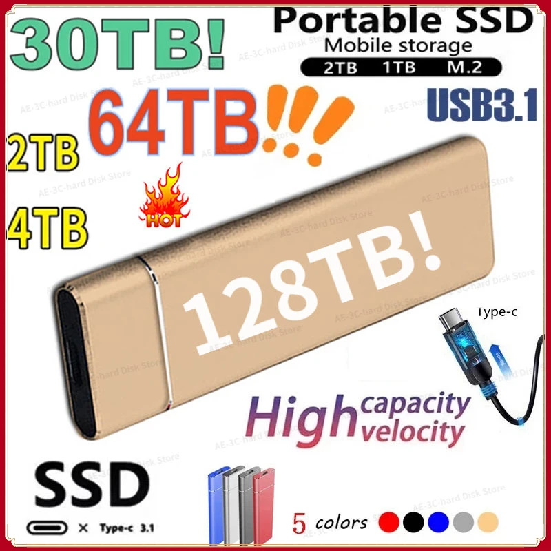 

128TB Original Brand 64TB 32TB 16TB 4TB 2TB High-Speed Hard Disk External Mobile Hard Disk USB 3.1/Type-C Interface Mass Storage
