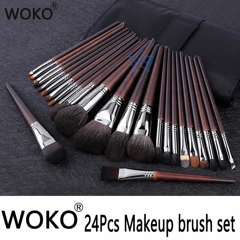 

24PCS Makeup Brushes Set Natural Goat Animal Hair Makeup Brush Face Foundation Powder Blush Contour Eye Shadow Crease Liner Tool