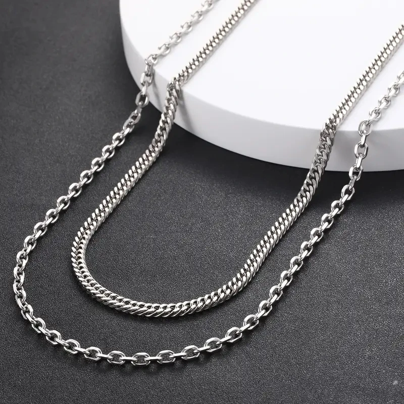 

Men's Chain Necklace Two necklaces large gold chain stainless steel jewelry necklaceset Women's Chain Figaro Cuban Necklace