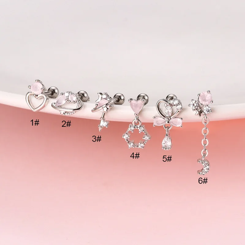 

1Pc Trend Piercing Pink Zircon Stainless Steel Earring for Women Earrings 2022 Ear Cuffs Jewelry Dangle Earrings for Teens