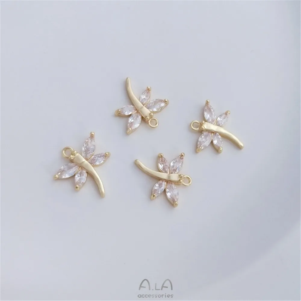 

14K gold bag color protection inlaid horse eye zircon Dragonfly Pendant manual pendant DIY bracelet necklace headdress Pendant