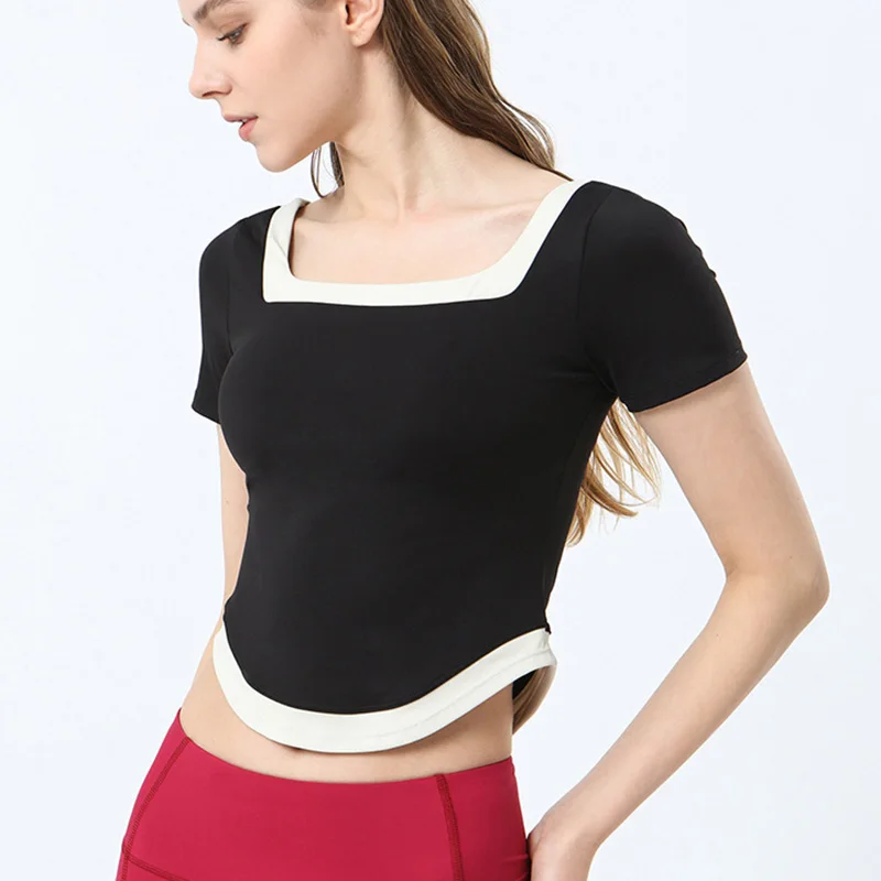 Топ женский спортивный с подкладкой укороченный дышащий топ коротким рукавом