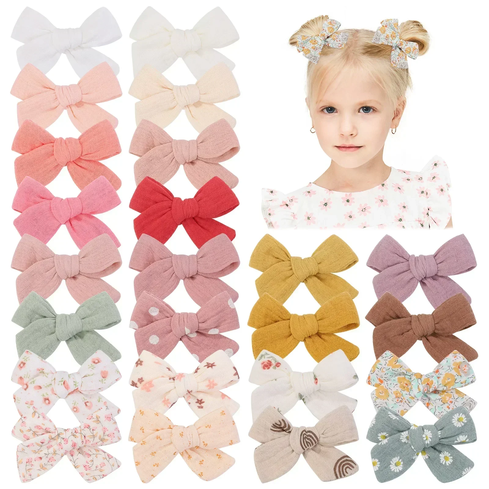 

2Pcs/Set Children Solid Cotton Hair Bows Hairclip Lovely Print Bowknot Hairpins for Kids Hair Accessories Baby Toddler Headwear