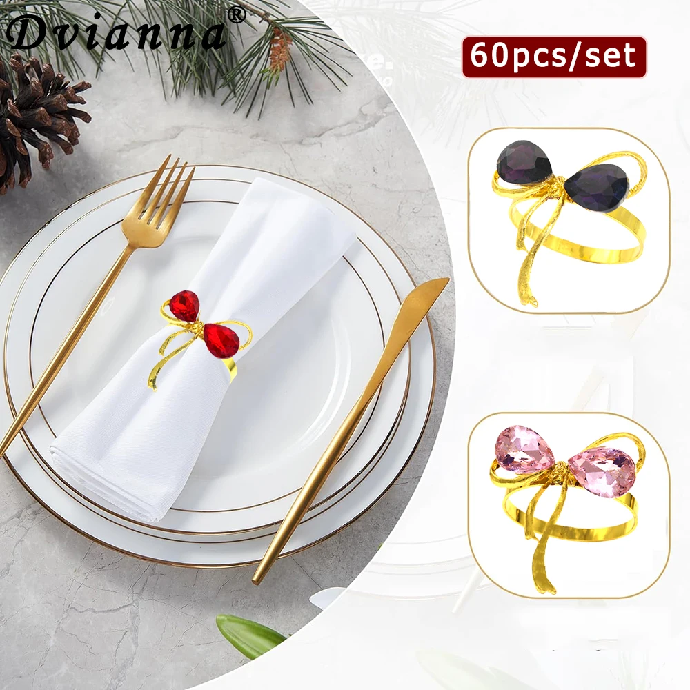 60 шт. кольца для салфеток с красным бантом и стразами жемчужные банты держатель