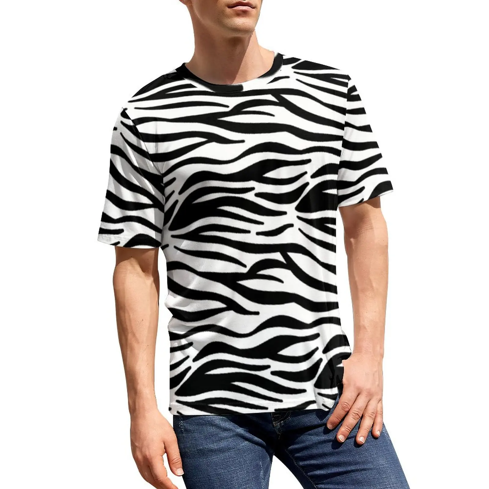 

Classic Zebra T-Shirt Black And White Stripes Streetwear T Shirts O Neck Retro Tee Shirt Beach Couple Graphic Tops Plus Size 6XL