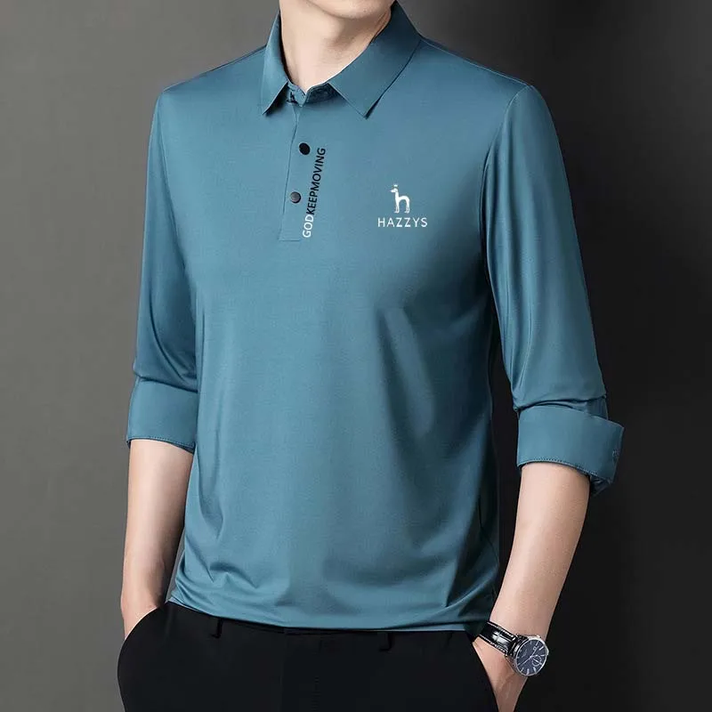 2023 Men's HAZZYS Golf Wear Clothing Spring Autumn Shirt Solid Color Long Sleeve Casual Polo Business Sports