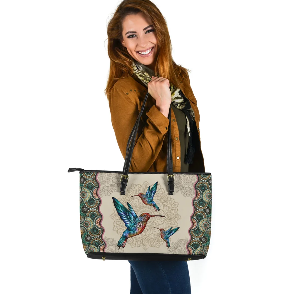 

Модные кожаные сумочки для женщин, богемный брендовый дизайнерский женский тоут с колибри, вместительная Повседневная сумка на плечо