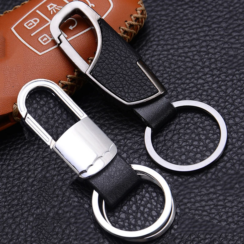 

New Fashion Car Leather Keychain Waist Hanging Metal Key Ring Holder For Party Men and Ladies Gift Keyrings