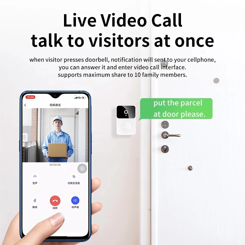 Wireless Video Doorbell HD 1080P Smart Camera Visual Intercom Night Vision Door Bell Security Protection |