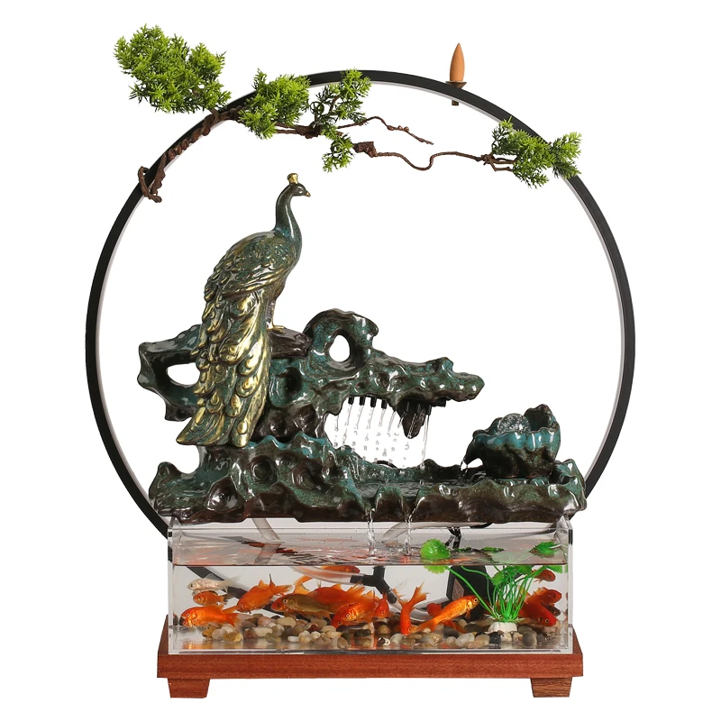 

zq Fish Tank Money Drawing and Luck Changing Living Room Desktop Flowing Water Creative Gift Ornaments