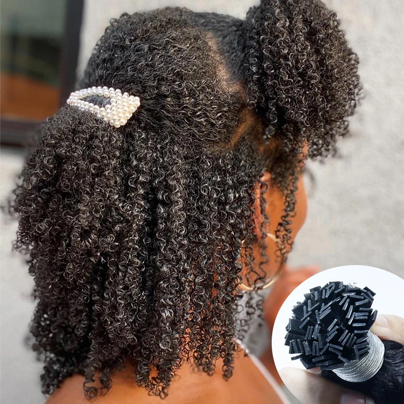 3B 3C Afro Verworrene Lockige Microlinks Haar Extensions Menschliches Haar Brasilianische Reines Haar Spitze ICH Menschenhaar Extensions Bundles Weave