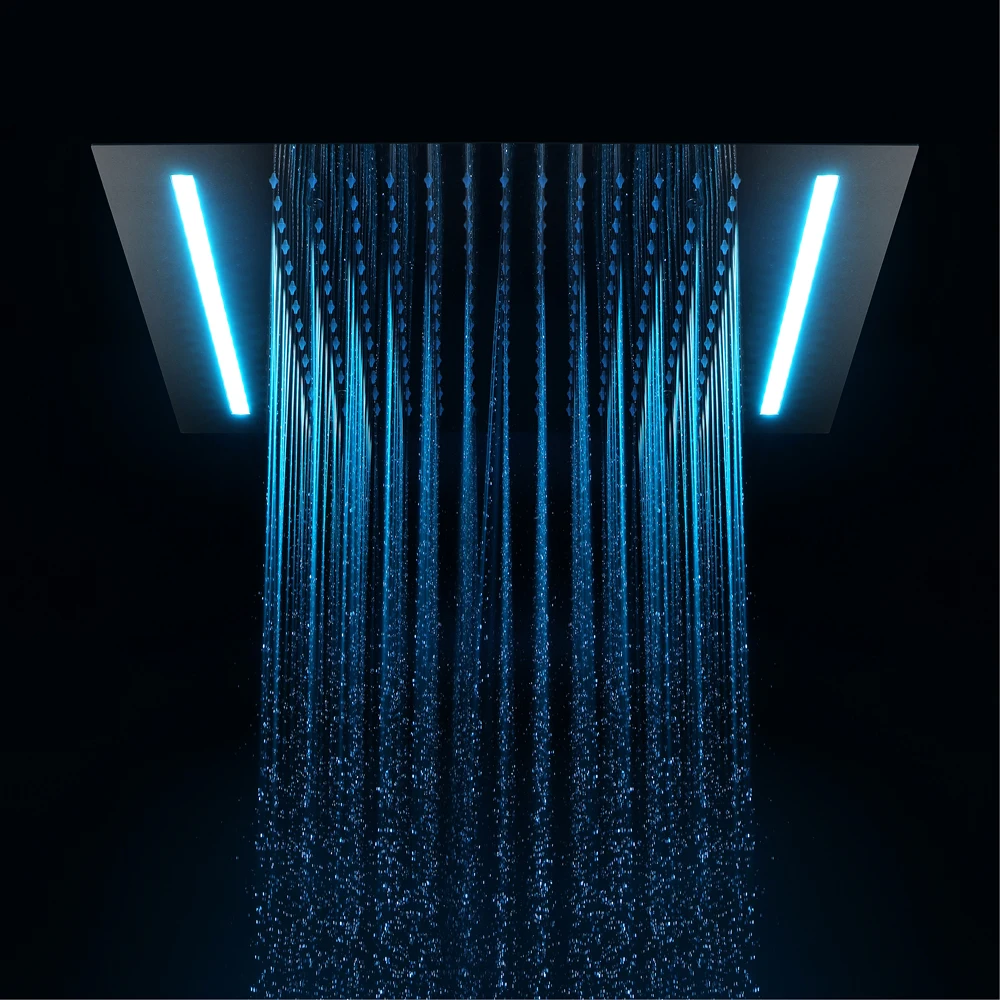 

Black Rectangle 500*360mm LED Showerhead Ceiling Embedded Rain Shower Heads Remote Control Led Light Top Shower Head SUS304