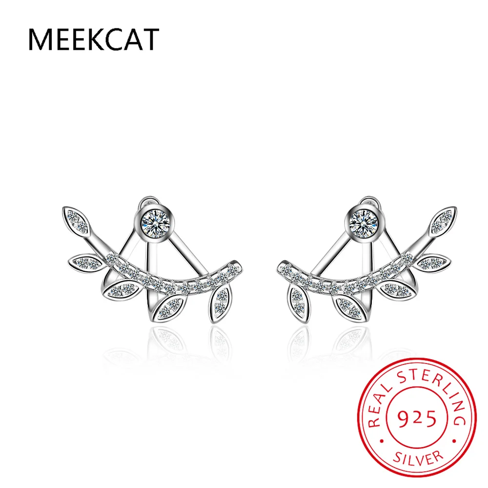 

Real 925 Sterling Silver Fashion Leaves Sparkling CZ Stud Earrings For Daughter Teen Girls Fine Gift Jewelry DG0135