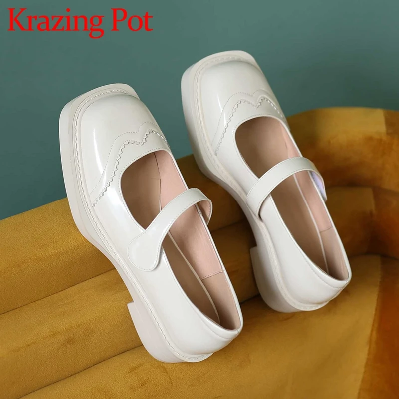 

Krazing Pot 2022 New Arrival Cow Split Leather Round Toe Med Heel Preppy Style Young Lady Daily Wear Solid Cozy Women Pumps L81