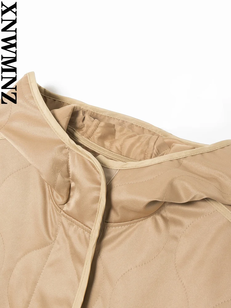 XNWMNZ Women Fashion Autumn Winter Warm Khaki Hood Parkas Padded Jacket Pockets Female Warm Long Coat