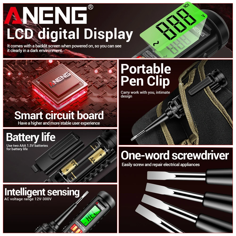 Тестер напряжения переменного тока 12 В-300 В NCV цифровая электрическая ручка умная