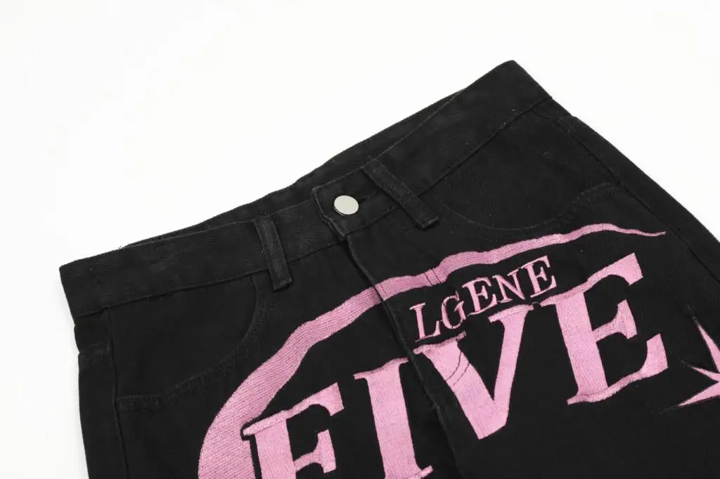 Streetwear Y2k Guns Patch Embroidered Loose Straight Mens Jeans Designer Patchwork Hip Hop Hight Street Casual Denim Pants Baggy