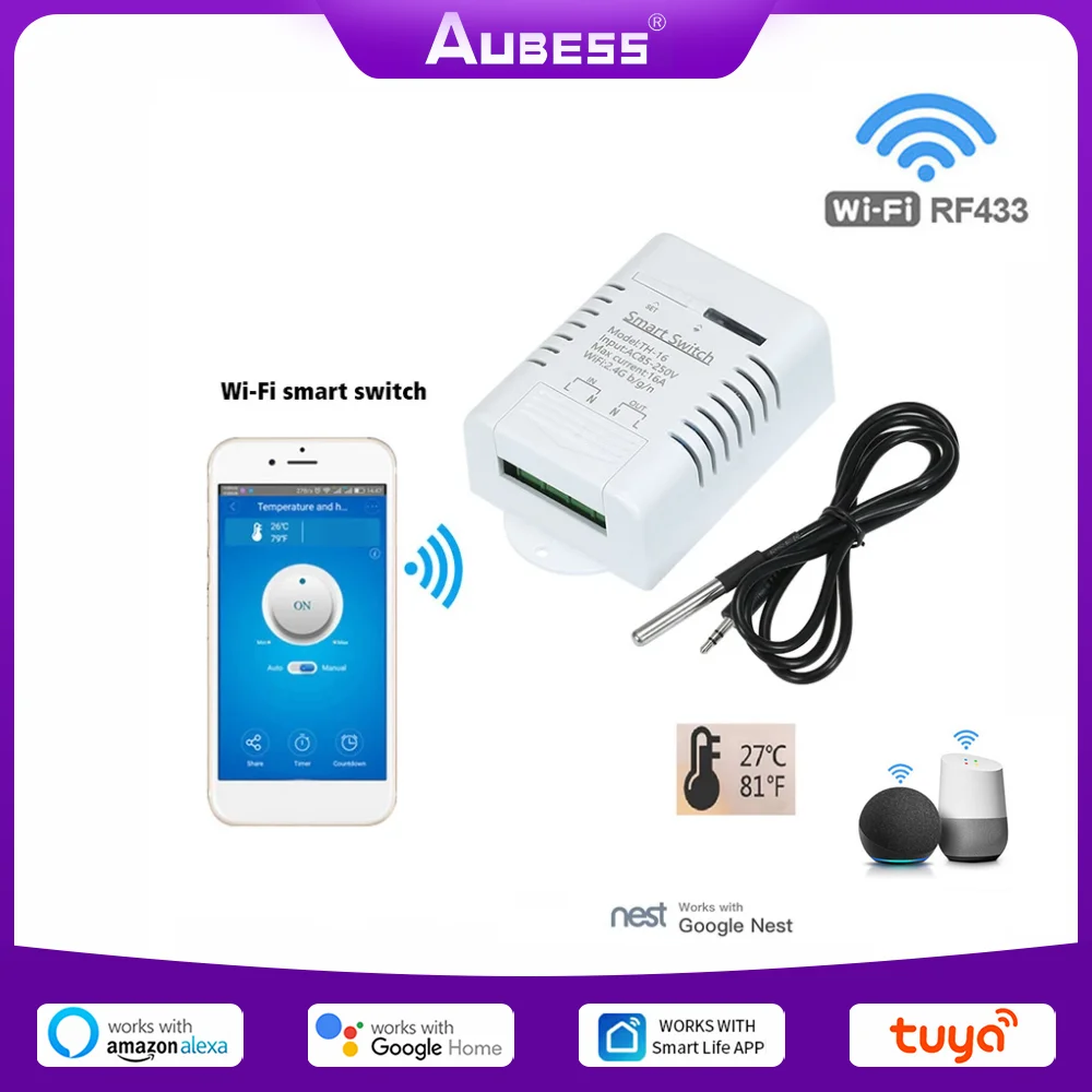 

Умный термостат Smart Life с Wi-Fi, 16 А, мониторинг энергопотребления в режиме реального времени с RF433 Alexa Google Home