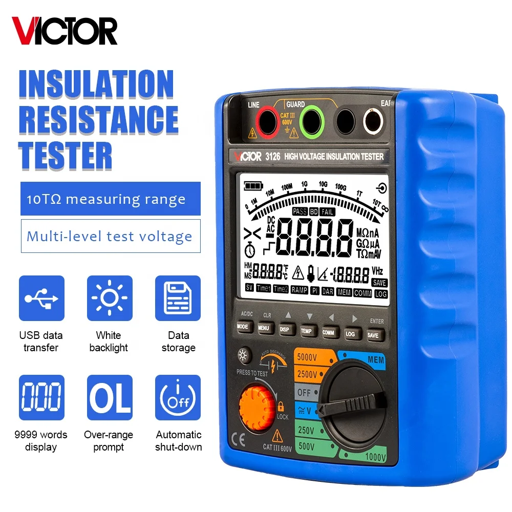 VICTOR 3126 5000 В цифровой тестер сопротивления изоляции высокого напряжения