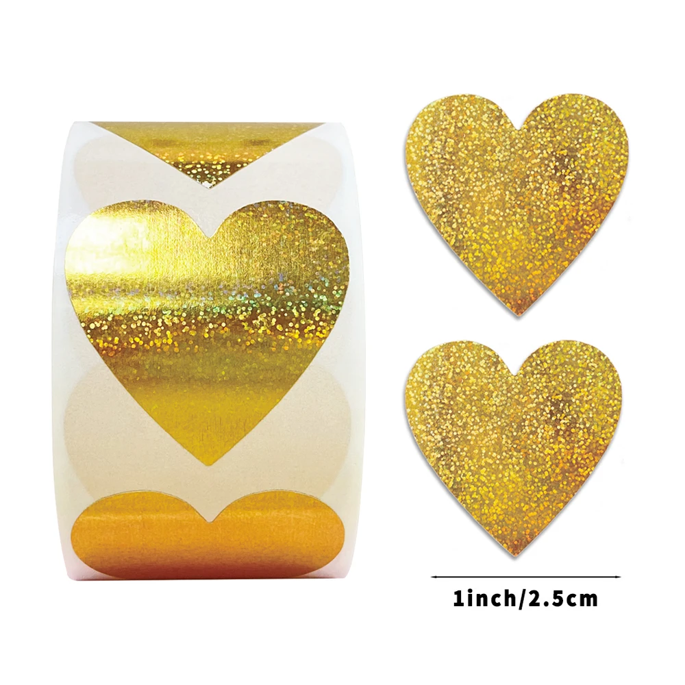 

500pcs Holographic Laser Heart Gift Stickers for Valentine's Day Gold Sparkling Labels Wedding Party Gift Decor Love Stickers
