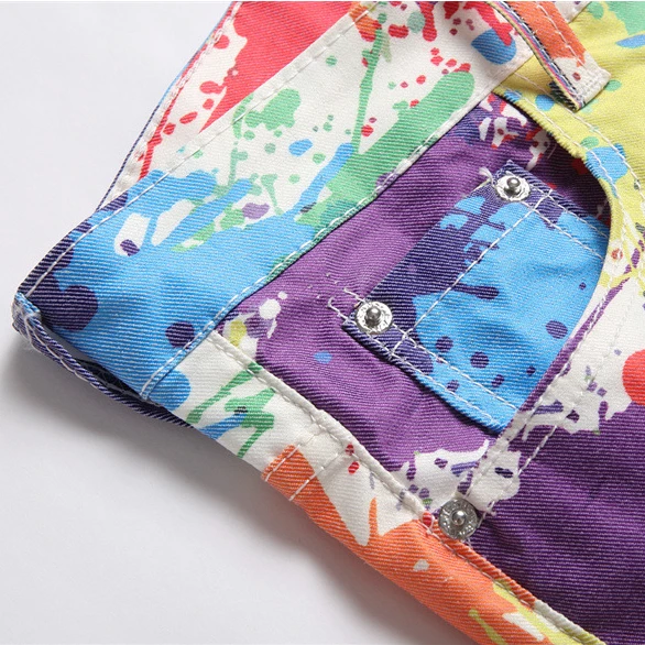 Fashion Colorful Graffiti Printed Jeans Printed Denim Pants Men Biker Zipper Jeans Streetwear Slim Fit Y2k Hip Hop Pants Joggers