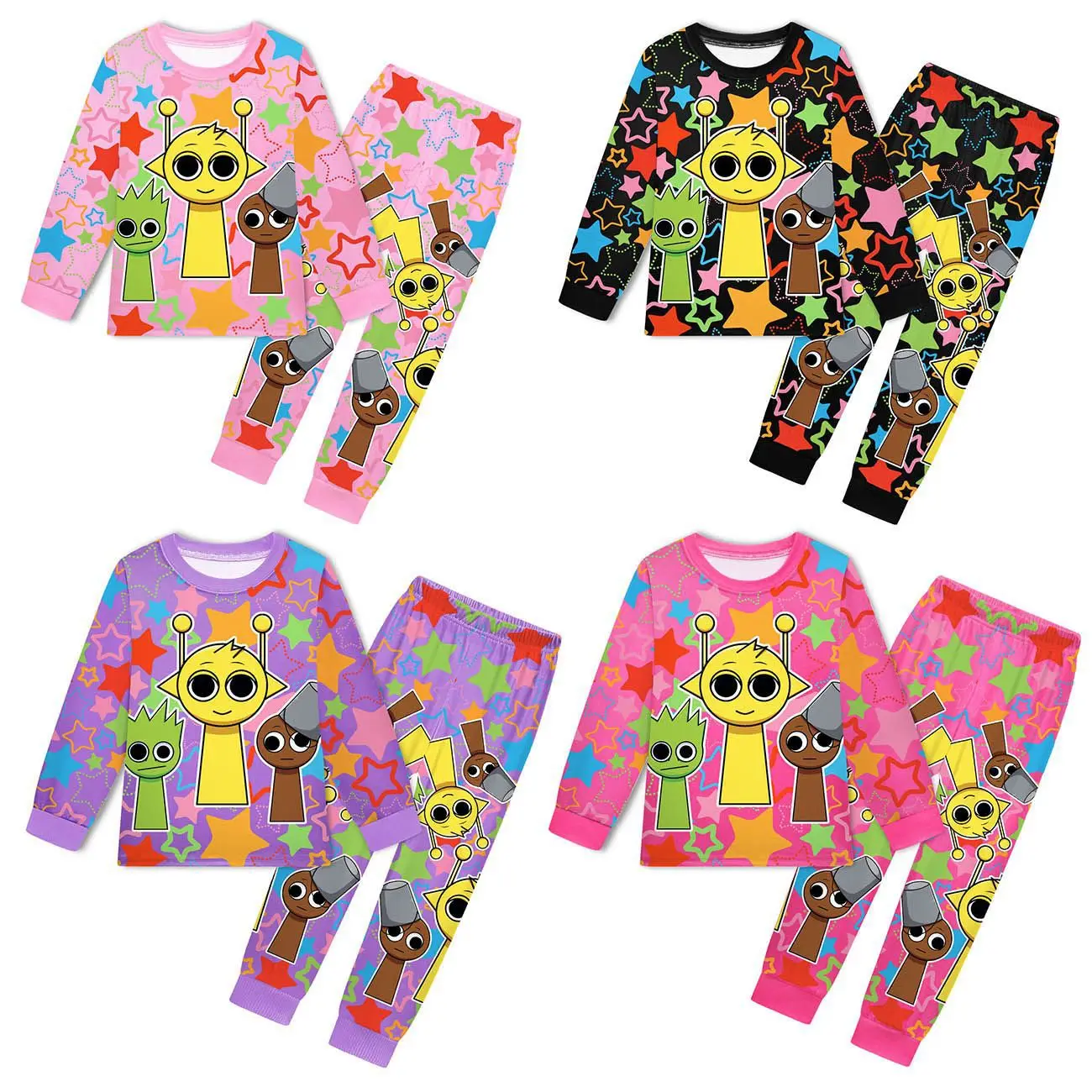 Sprunki Plush Clothes Fall Kids Game Incredibox Pajama Sets Baby Girls Long Sleeve Tops Pants 2pcs Set Teen Boys Daily Sleepwear